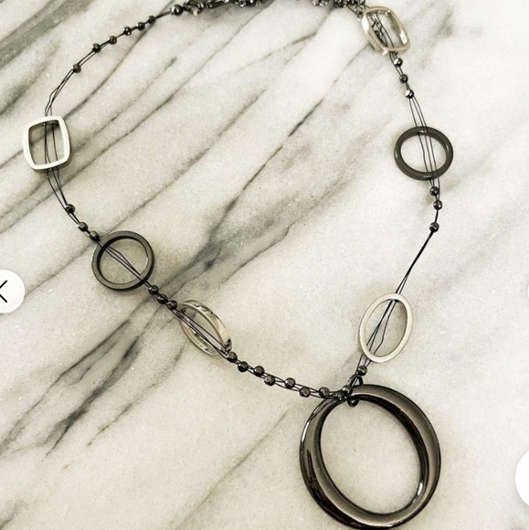 New York & Company Jewelry - NY & Co Modernist Necklace Open Circle Pendant Gunmetal Adjustable Clasp 21"
